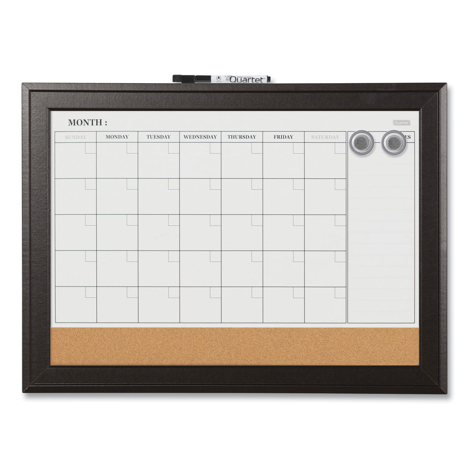 home-decor-magnetic-combo-dry-erase-board-with-cork-board-on-bottom-23-x-17-tan-white-surface-espresso-wood-frame_qrt79275 - 1