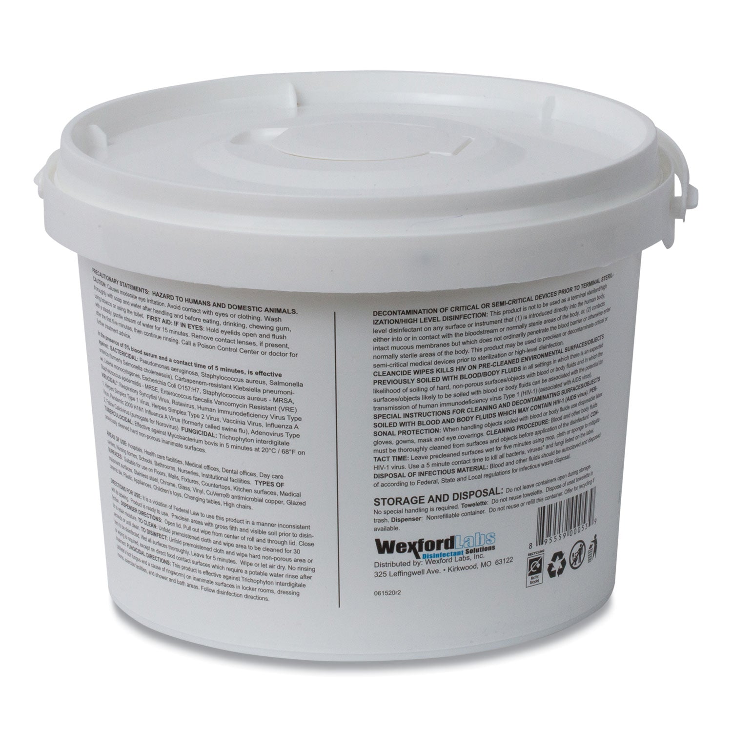 CleanCide Disinfecting Wipes, 1-Ply, 8 x 5.5, Fresh Scent, White, 400/Tub, 4 Tubs/Carton