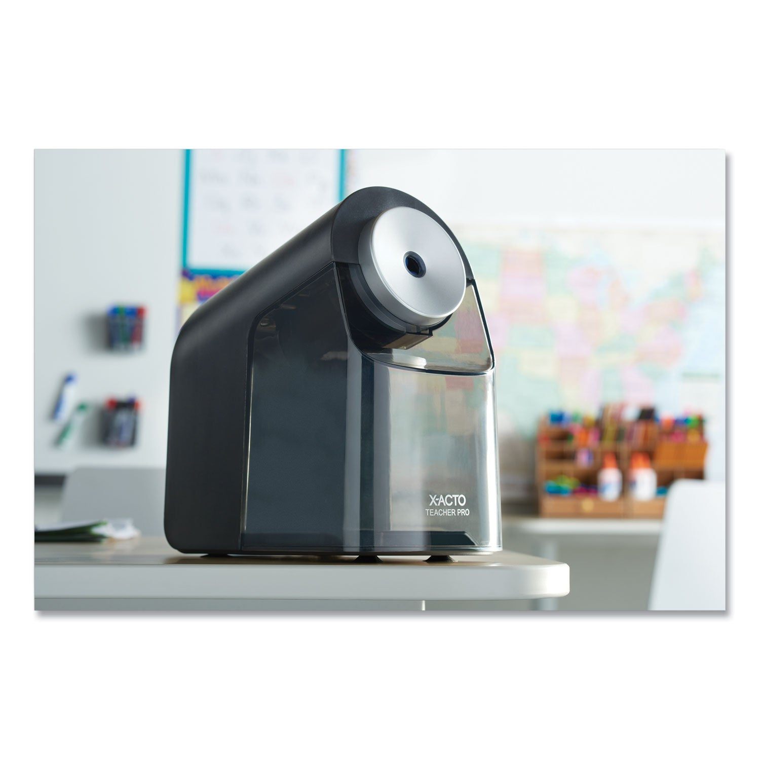 Model 1675 TeacherPro Classroom Electric Pencil Sharpener, AC-Powered, 4 x 7.5 x 8, Black/Silver/Smoke