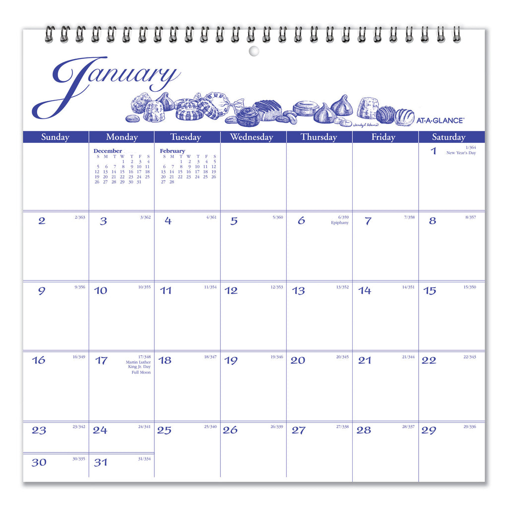 Illustrators Edition Wall Calendar, Victorian Illustrations Artwork, 12 x 12, White/Blue Sheets, 12-Month (Jan to Dec): 2024