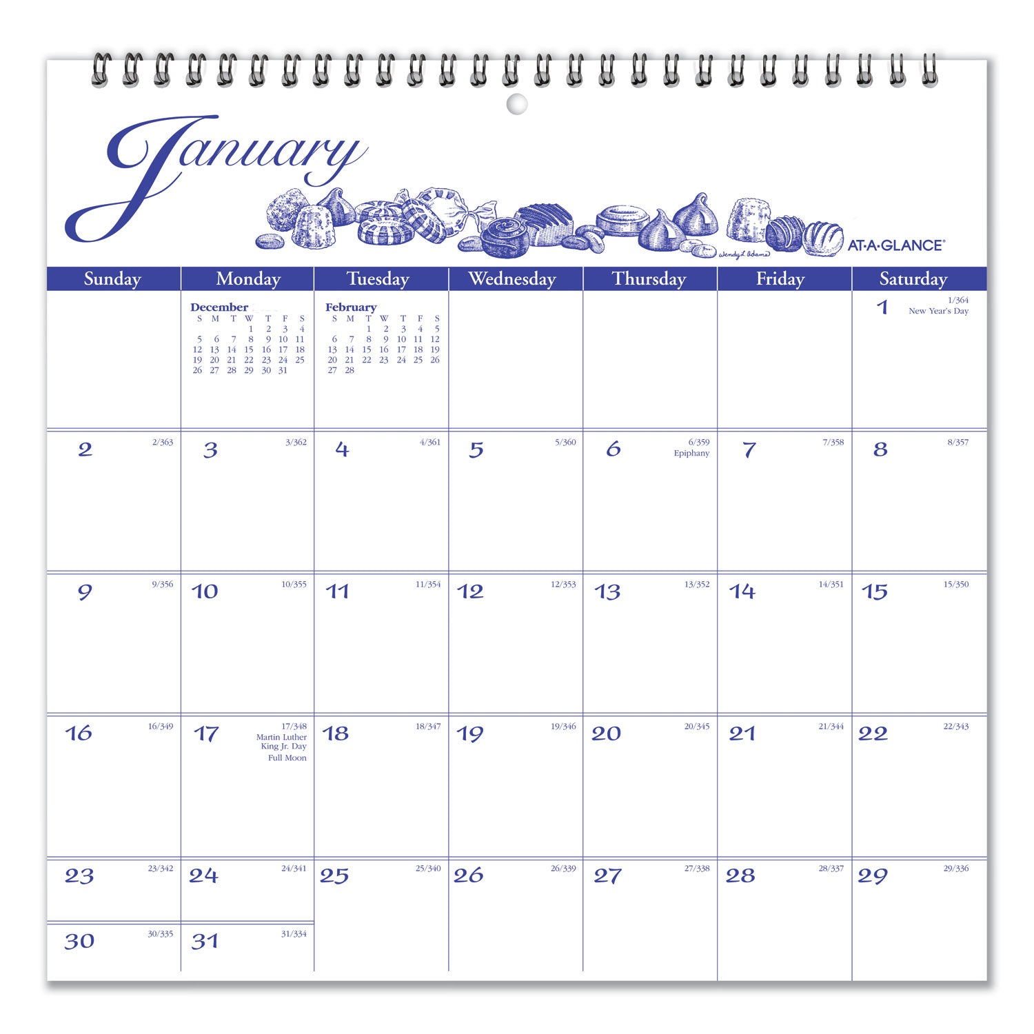 Illustrators Edition Wall Calendar, Victorian Illustrations Artwork, 12 x 12, White/Blue Sheets, 12-Month (Jan to Dec): 2024