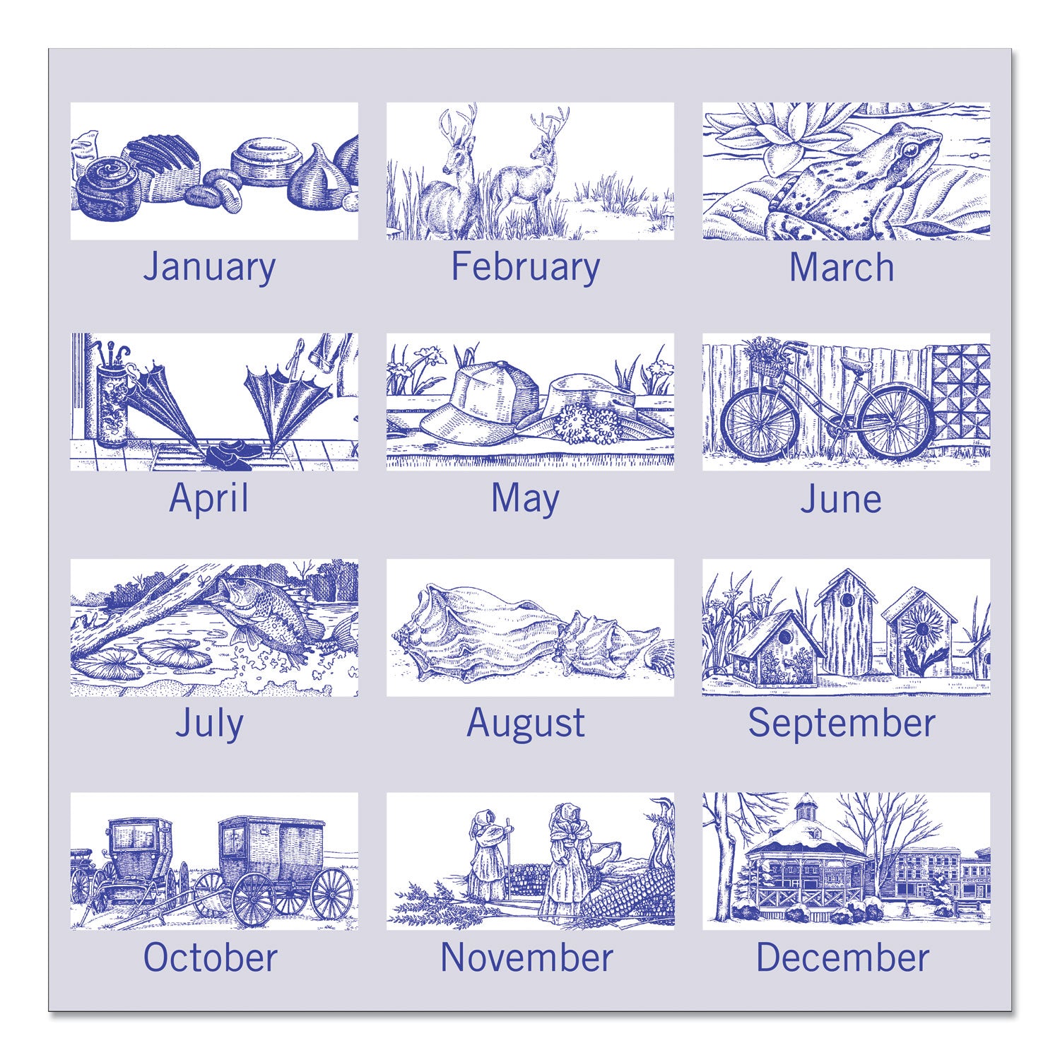 Illustrators Edition Wall Calendar, Victorian Illustrations Artwork, 12 x 12, White/Blue Sheets, 12-Month (Jan to Dec): 2024