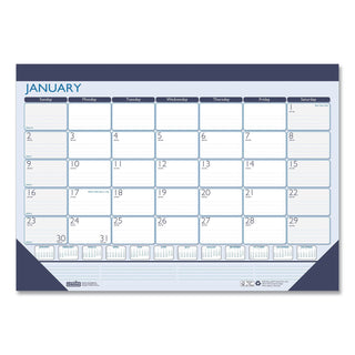 Recycled Contempo Desk Pad Calendar, 22 x 17, White/Blue Sheets, Blue Binding, Blue Corners, 12-Month (Jan to Dec): 2024