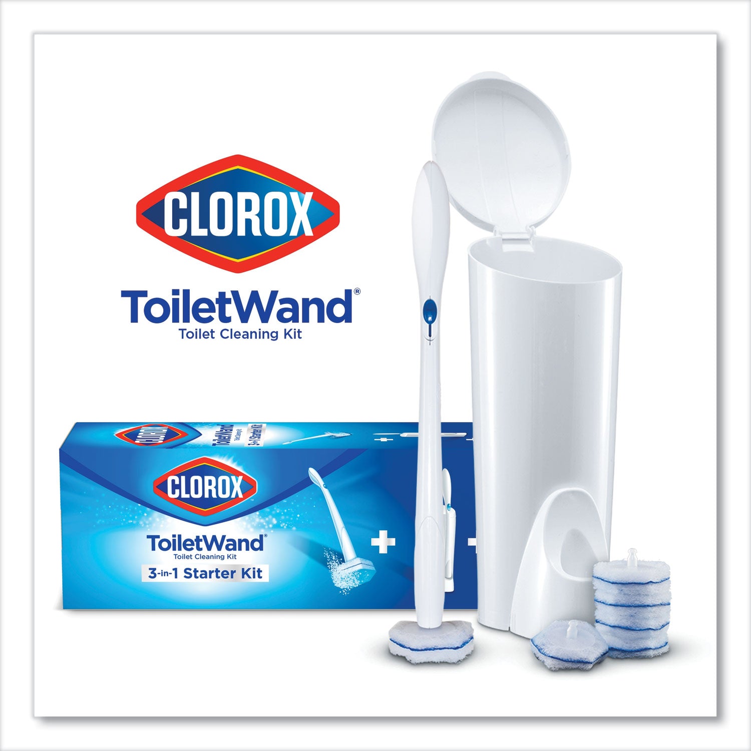ToiletWand Disposable Toilet Cleaning System: Handle, Caddy and Refills, White, 6/Carton - 