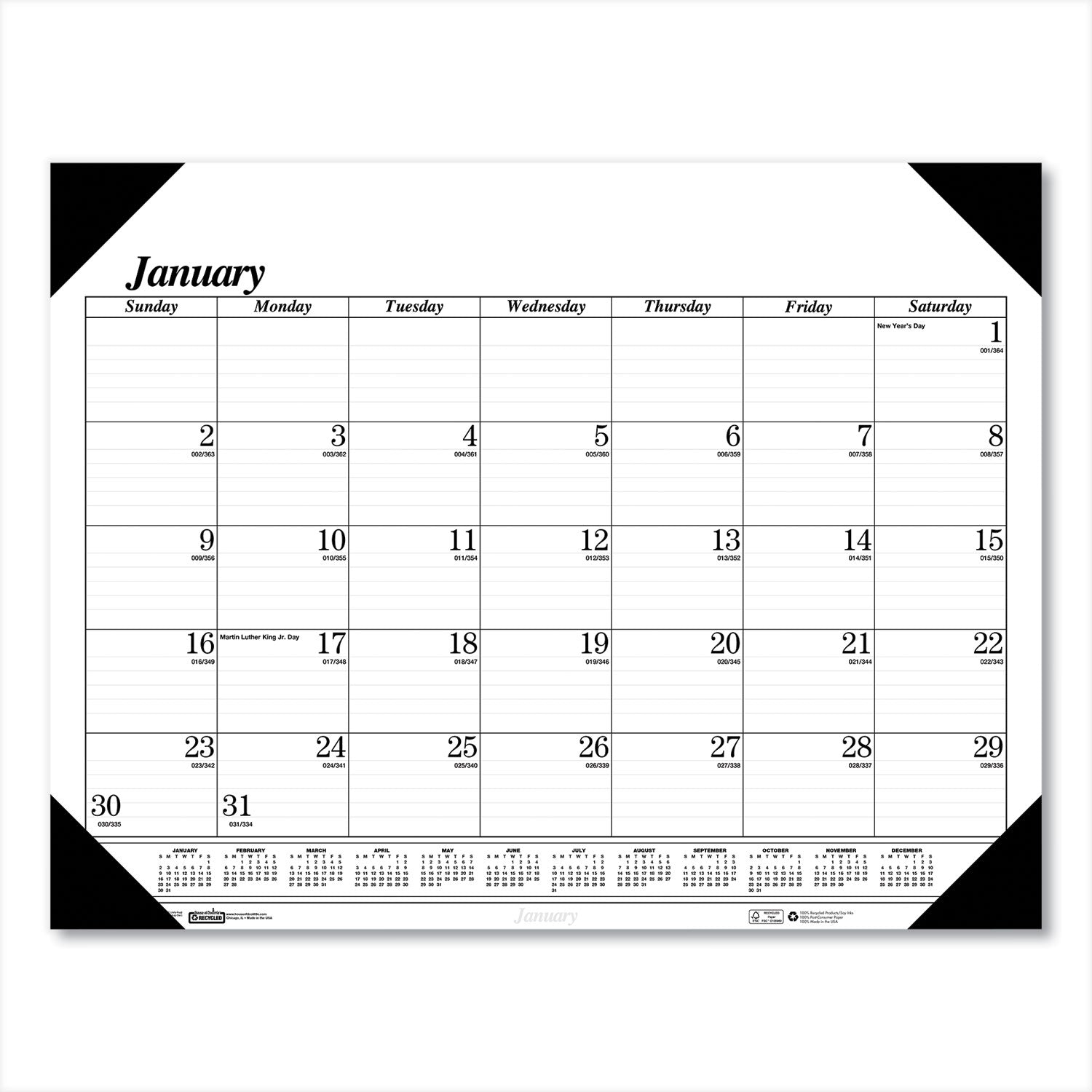recycled-one-color-refillable-monthly-desk-pad-calendar-22-x-17-white-sheets-black-binding-corners12-monthjan-dec-2024_hod124 - 1