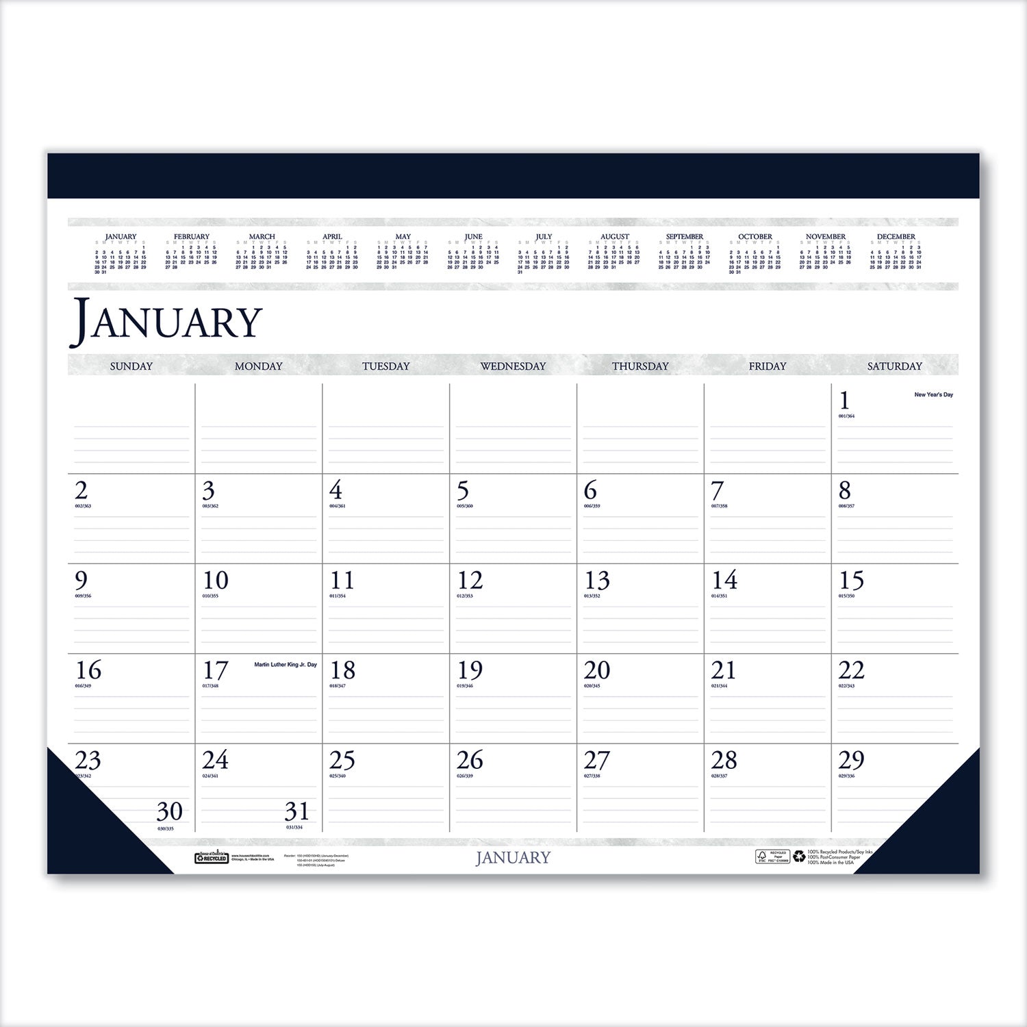 recycled-two-color-perforated-monthly-desk-pad-calendar-185-x-13-blue-binding-corners-12-month-jan-dec-2024_hod1506 - 1