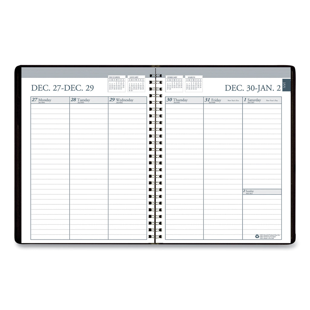 Recycled Weekly Appointment Book Ruled without Appointment Times, 8.75 x 6.88, Black Cover, 12-Month (Jan to Dec): 2024 - 