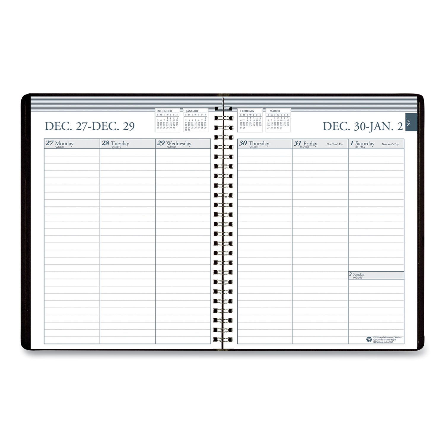 Recycled Weekly Appointment Book Ruled without Appointment Times, 8.75 x 6.88, Black Cover, 12-Month (Jan to Dec): 2024 - 