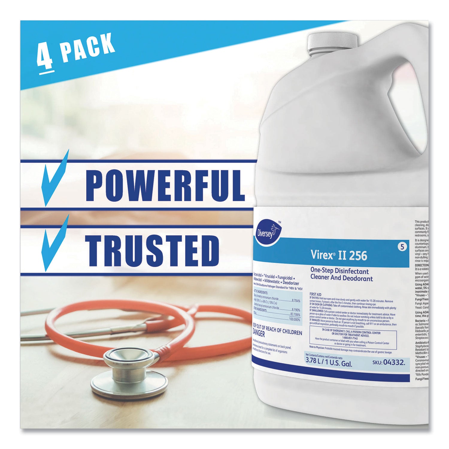 Virex II 256 One-Step Disinfectant Cleaner Deodorant Mint, 1 gal, 4 Bottles/CT