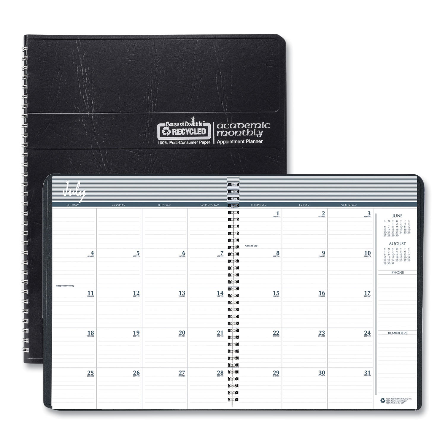 14-Month Recycled Ruled Monthly Planner, 11 x 8.5, Black Cover, 14-Month (July to Aug): 2023 to 2024 - 