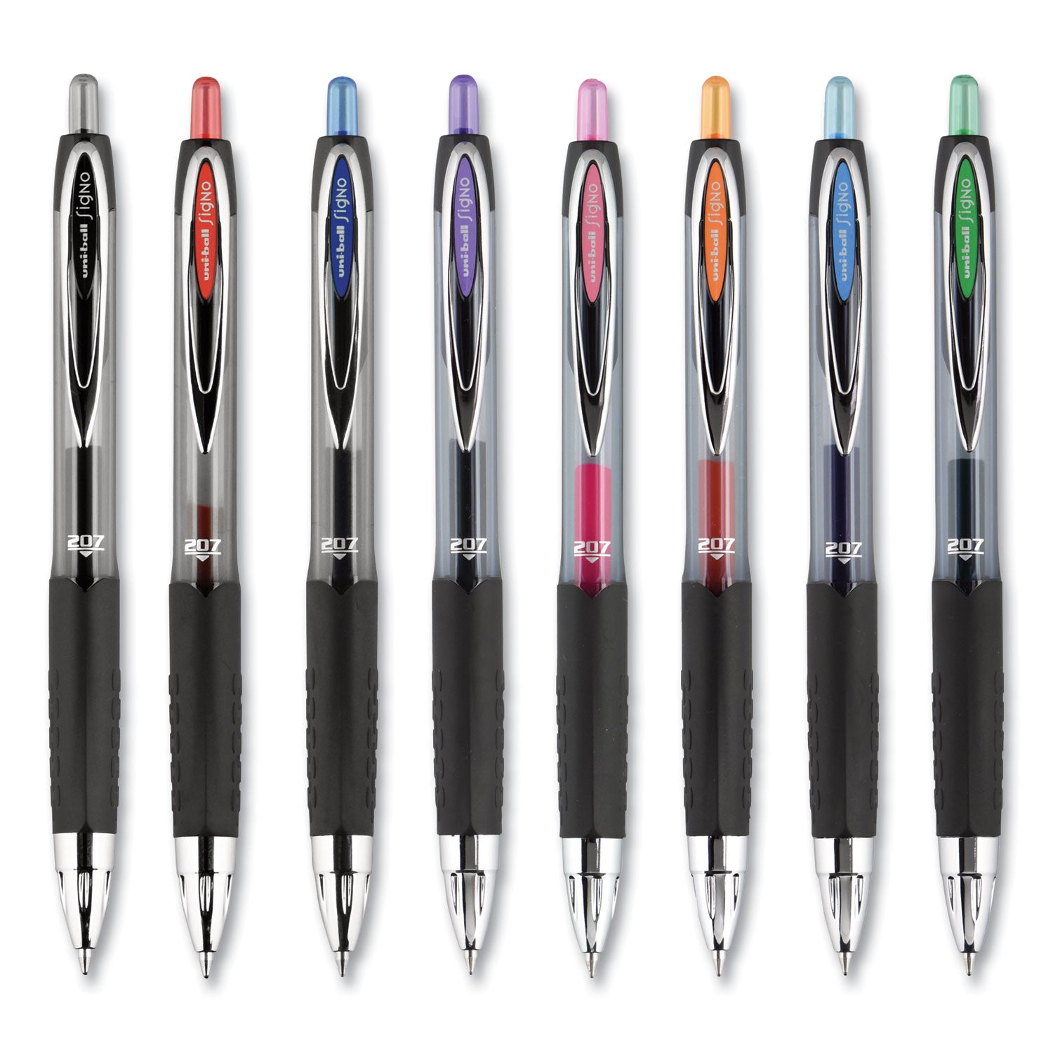 signo-207-gel-pen-retractable-medium-07-mm-blue-ink-smoke-black-blue-barrel-4-pack_ubc45532pp - 1