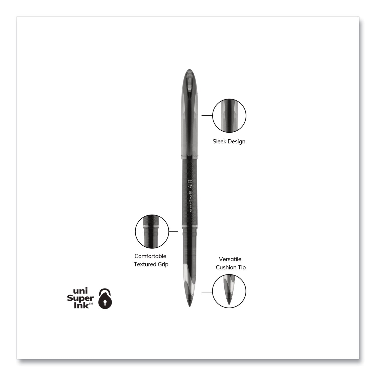 air-porous-gel-pen-stick-medium-07-mm-black-ink-black-barrel-3-pack_ubc1926808 - 3