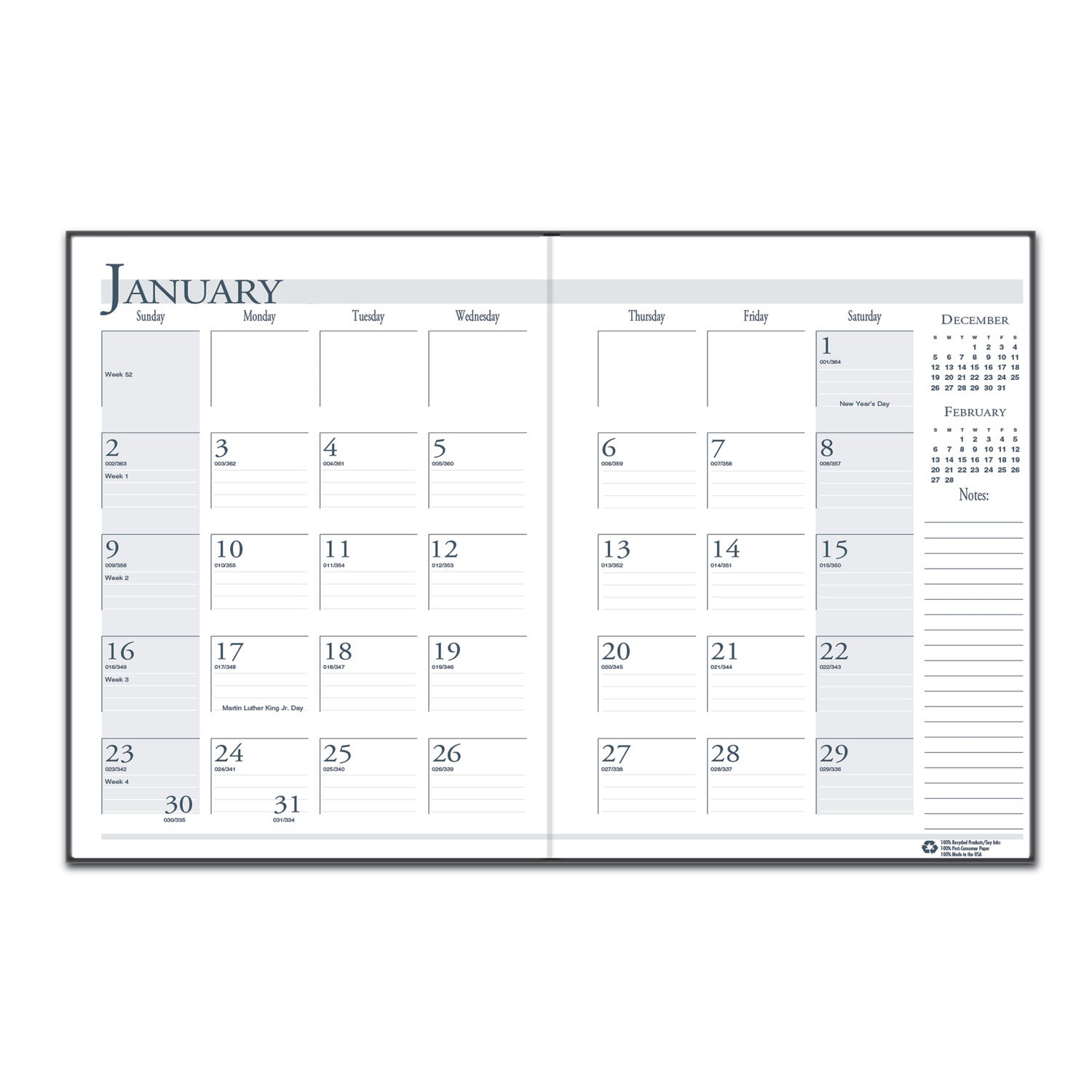 recycled-ruled-14-month-planner-with-leatherette-cover-10-x-7-black-cover-14-month-dec-to-jan-2023-to-2025_hod260602 - 2