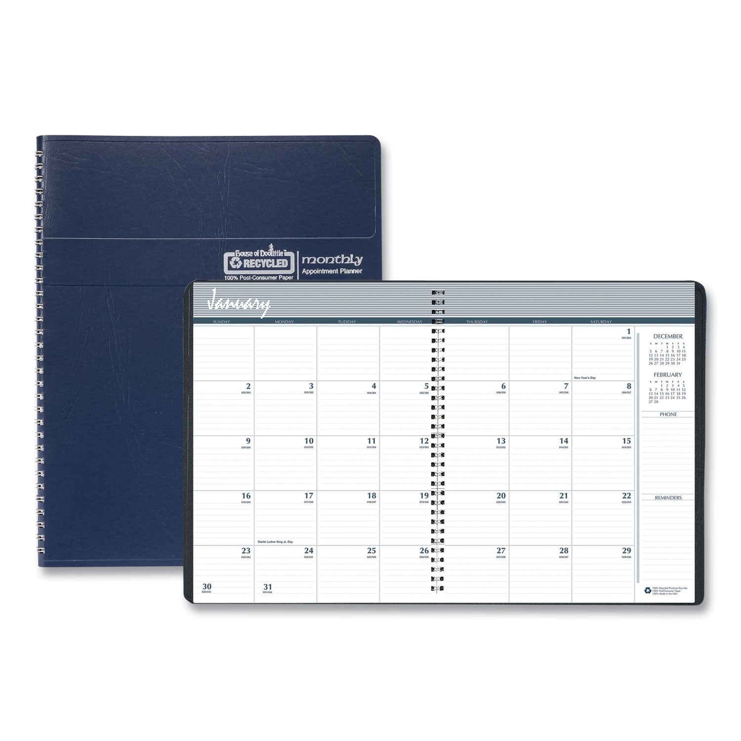 14-Month Recycled Ruled Monthly Planner, 11 x 8.5, Blue Cover, 14-Month (Dec to Jan): 2023 to 2025 - 