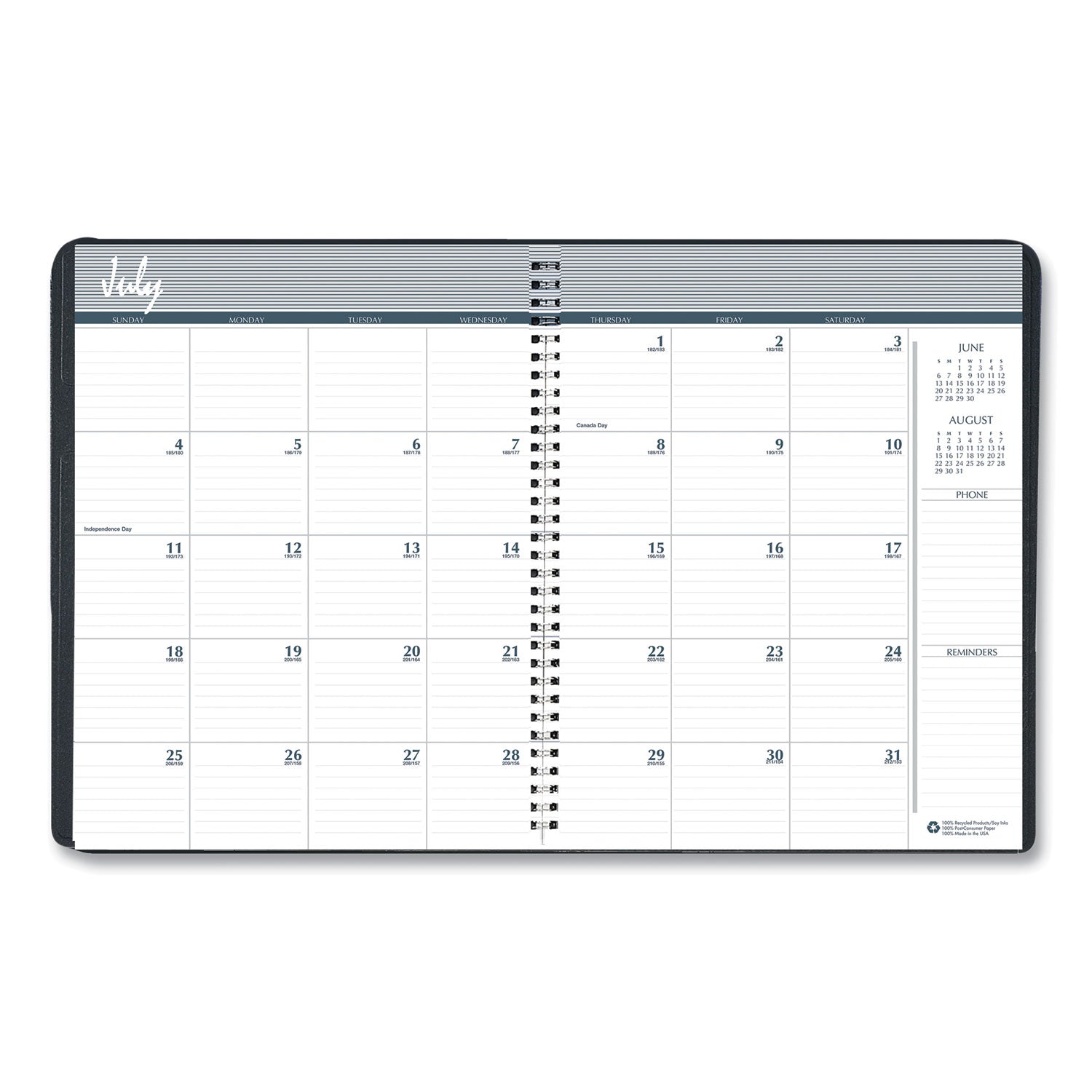 14-Month Recycled Ruled Monthly Planner, 11 x 8.5, Black Cover, 14-Month (July to Aug): 2023 to 2024 - 