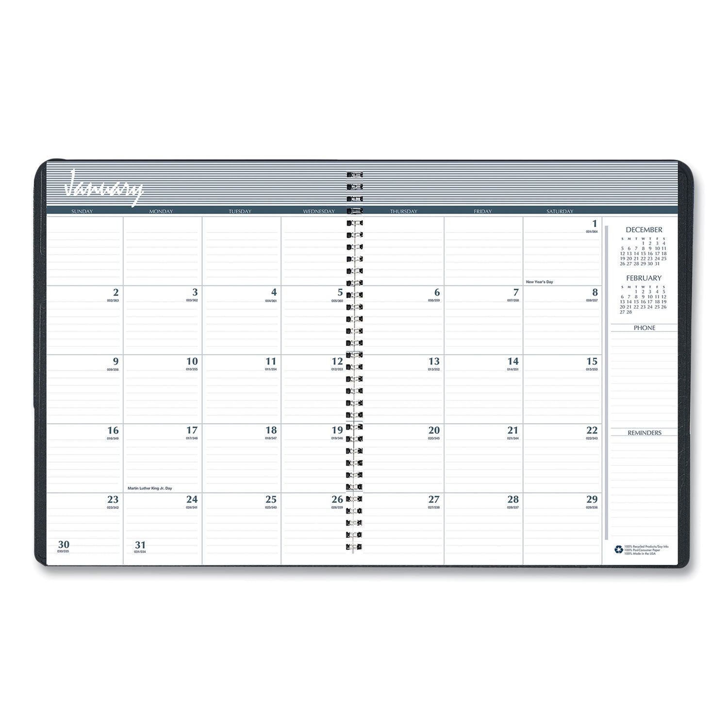 14-Month Recycled Ruled Monthly Planner, 11 x 8.5, Black Cover, 14-Month (Dec to Jan): 2023 to 2025 - 