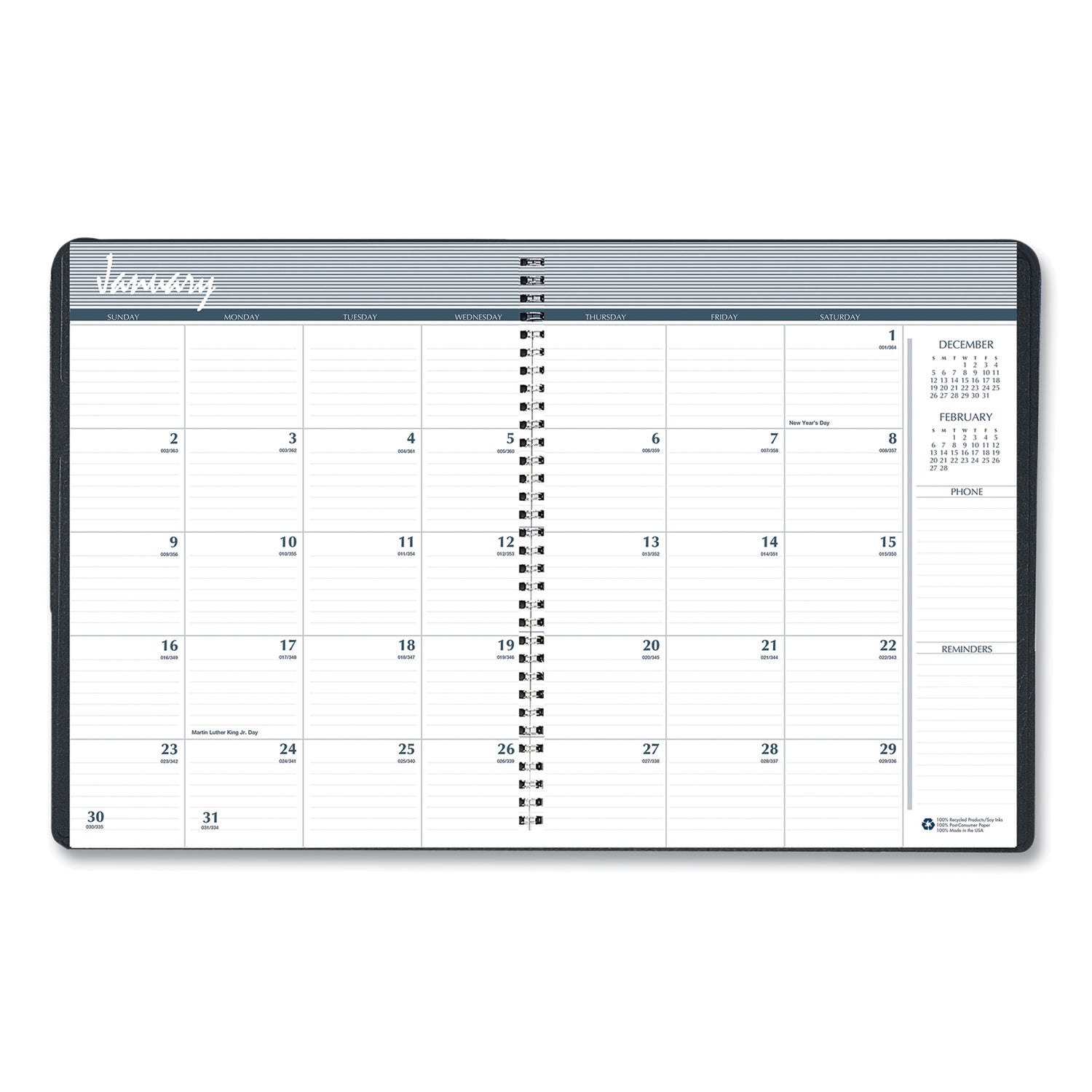 14-Month Recycled Ruled Monthly Planner, 11 x 8.5, Black Cover, 14-Month (Dec to Jan): 2023 to 2025