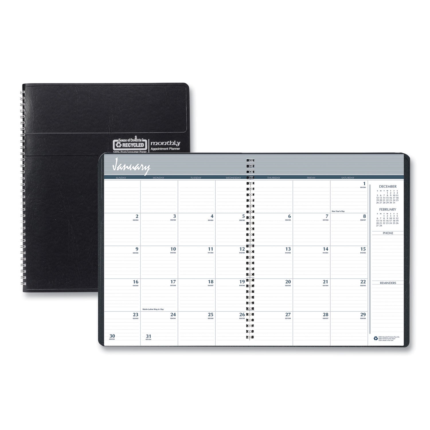 14-Month Recycled Ruled Monthly Planner, 11 x 8.5, Black Cover, 14-Month (Dec to Jan): 2023 to 2025 - 