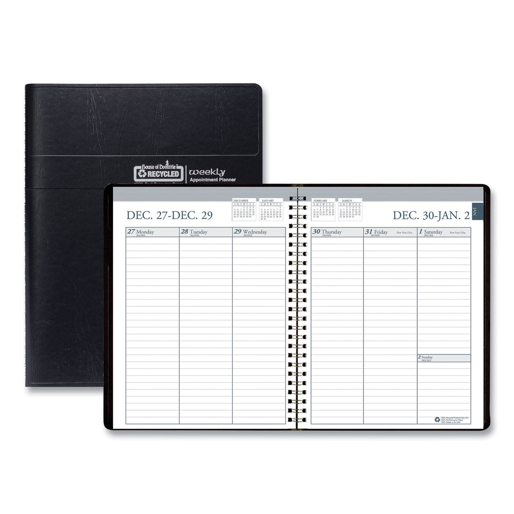 Recycled Weekly Appointment Book Ruled without Appointment Times, 8.75 x 6.88, Black Cover, 12-Month (Jan to Dec): 2024 - 