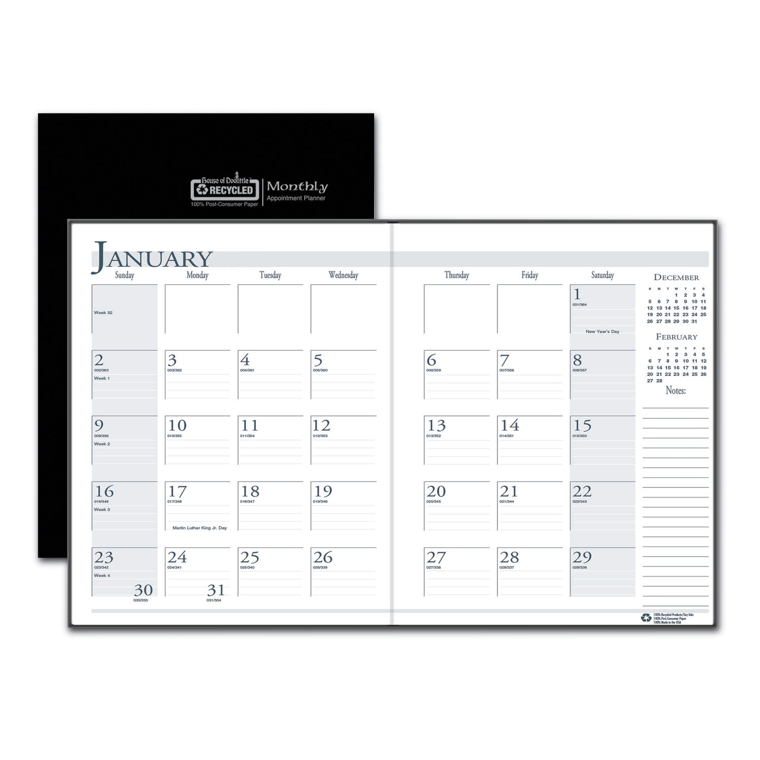 recycled-ruled-14-month-planner-with-leatherette-cover-10-x-7-black-cover-14-month-dec-to-jan-2023-to-2025_hod260602 - 1