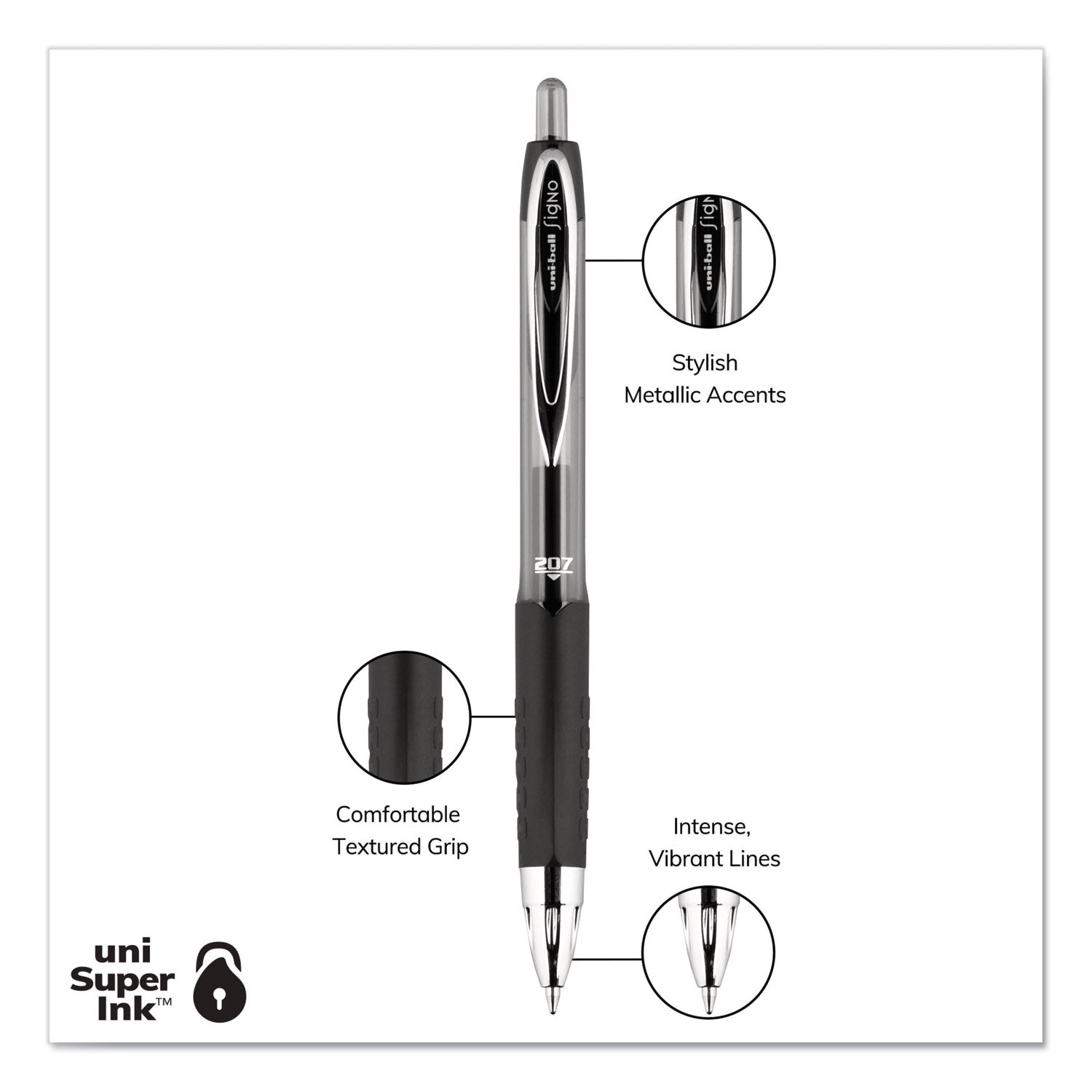 signo-207-gel-pen-retractable-medium-07-mm-black-ink-clear-black-barrel-8-pack_ubc1756584 - 3