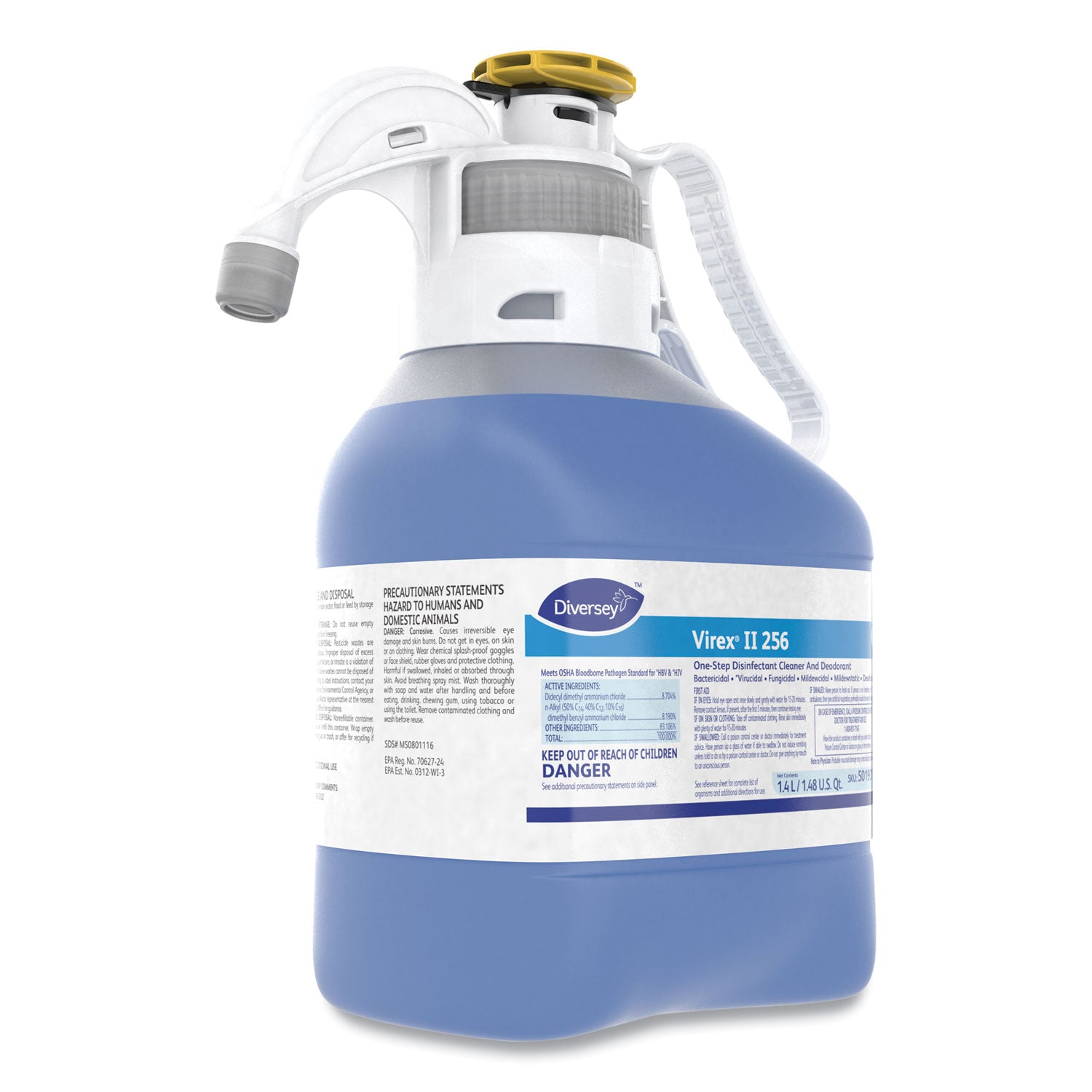 Virex II 256 One-Step Disinfectant Cleaner Deodorant, Mint, 1.4L, 2 Bottles/CT