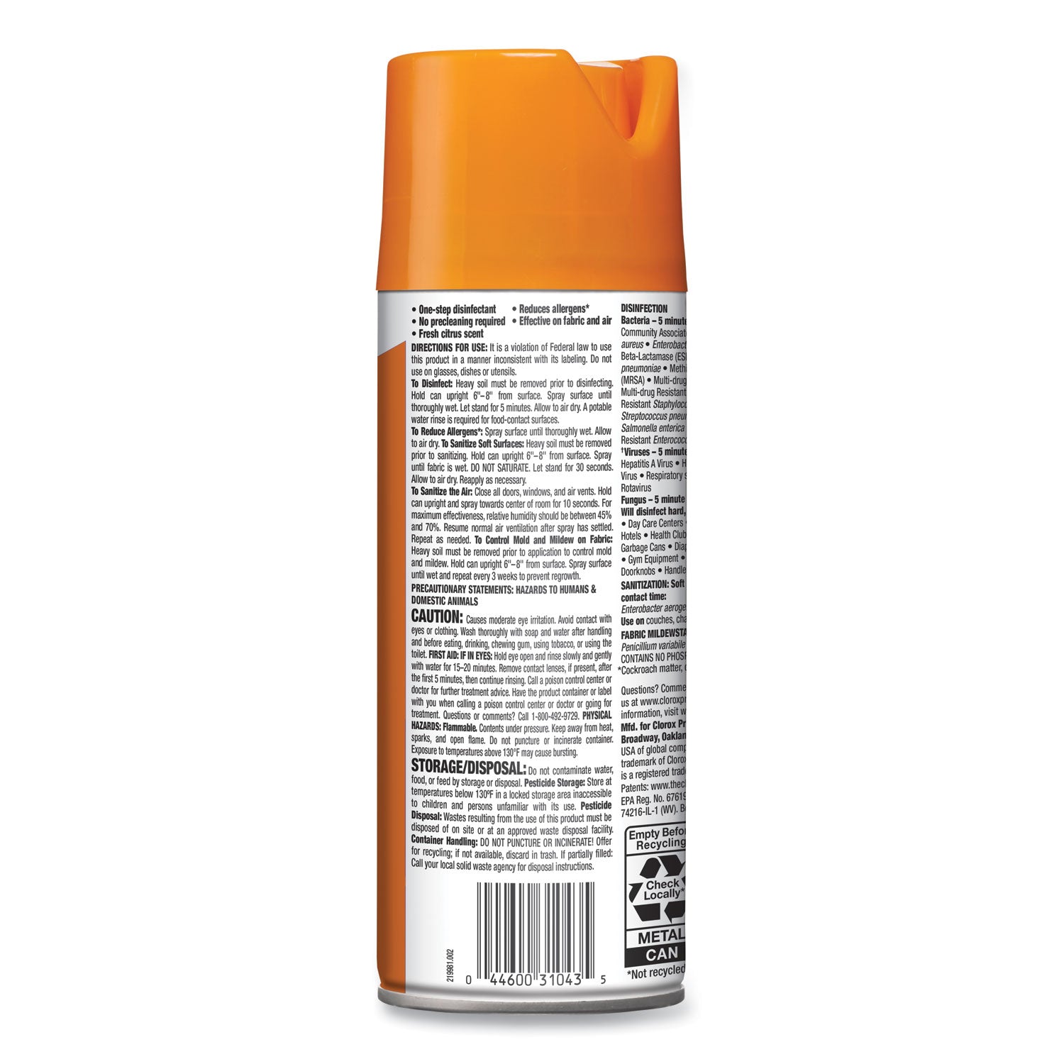 4-in-One Disinfectant and Sanitizer, Citrus, 14 oz Aerosol Spray, 12/Carton - 