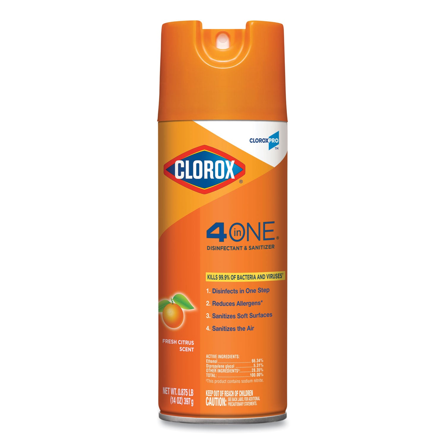 4-in-One Disinfectant and Sanitizer, Citrus, 14 oz Aerosol Spray, 12/Carton - 