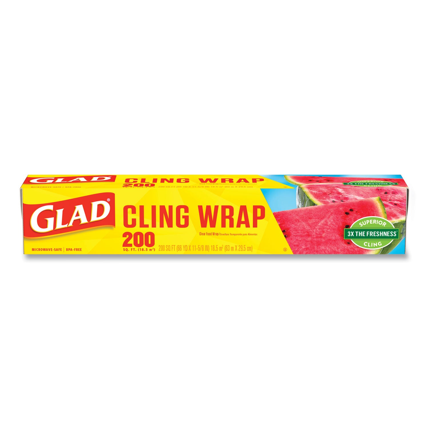 ClingWrap Plastic Wrap, 200 Square Foot Roll, Clear, 12 Rolls/Carton - 