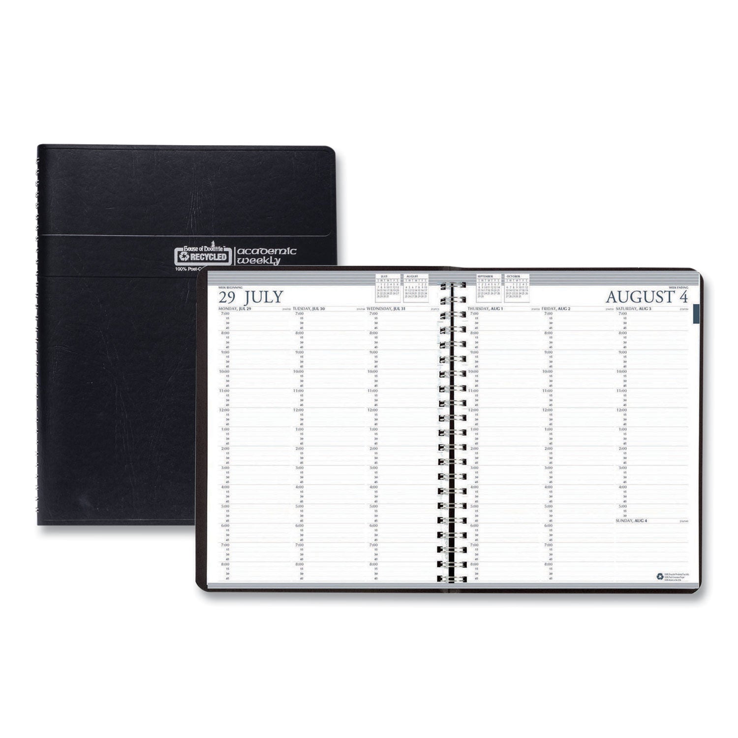 Recycled Professional Weekly Planner, 15-Minute Appts, 11 x 8.5, Black Wirebound Soft Cover, 12-Month (Aug-July): 2023-2024 - 