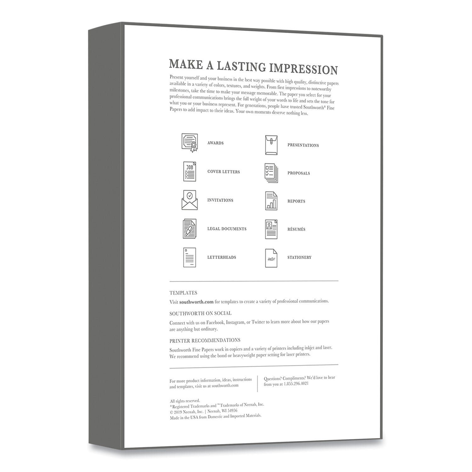 25% Cotton Business Paper, 95 Bright, 20 lb Bond Weight, 8.5 x 11, White, 500 Sheets/Ream