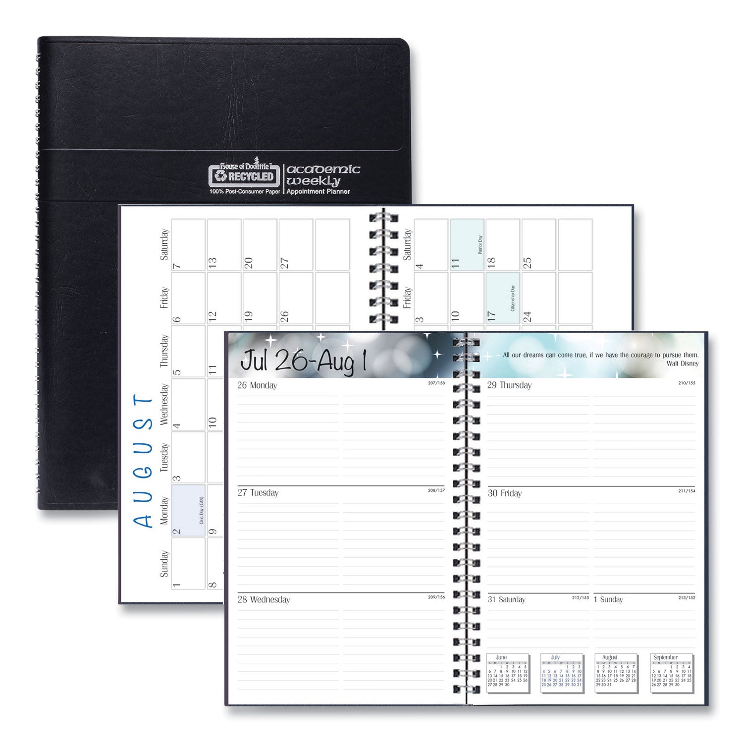 Recycled Academic Weekly/Monthly Appointment Planner, 8 x 5, Black Cover, 13-Month (Aug to Aug): 2023 to 2024