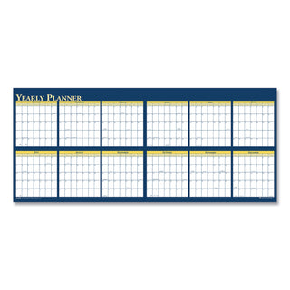 Recycled Reversible Yearly Wall Planner, 60 x 26, White/Blue/Yellow Sheets, 12-Month (Jan to Dec): 2024
