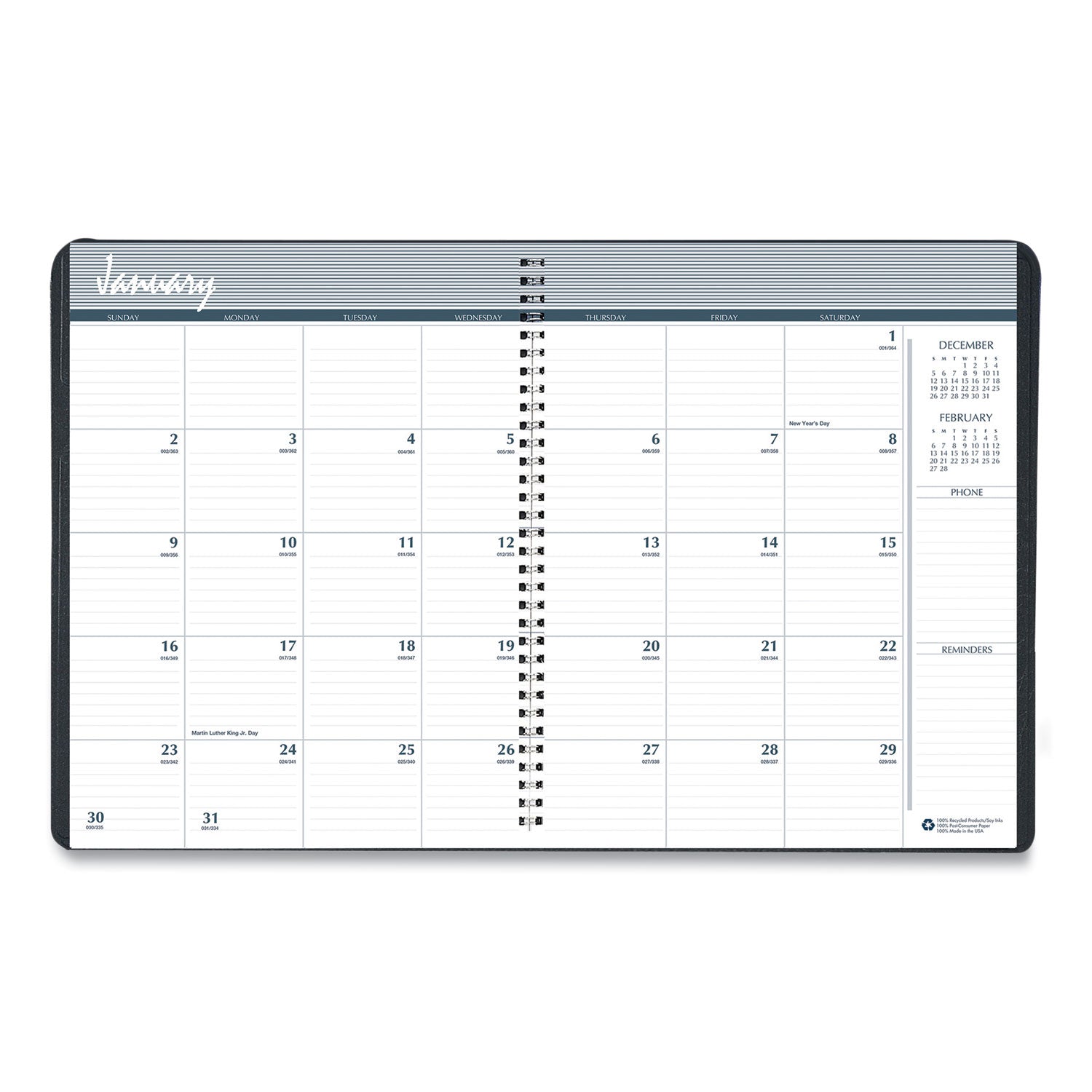 14-Month Recycled Ruled Monthly Planner, 8.75 x 6.78, Black Cover, 14-Month (Dec to Jan): 2023 to 2025 - 