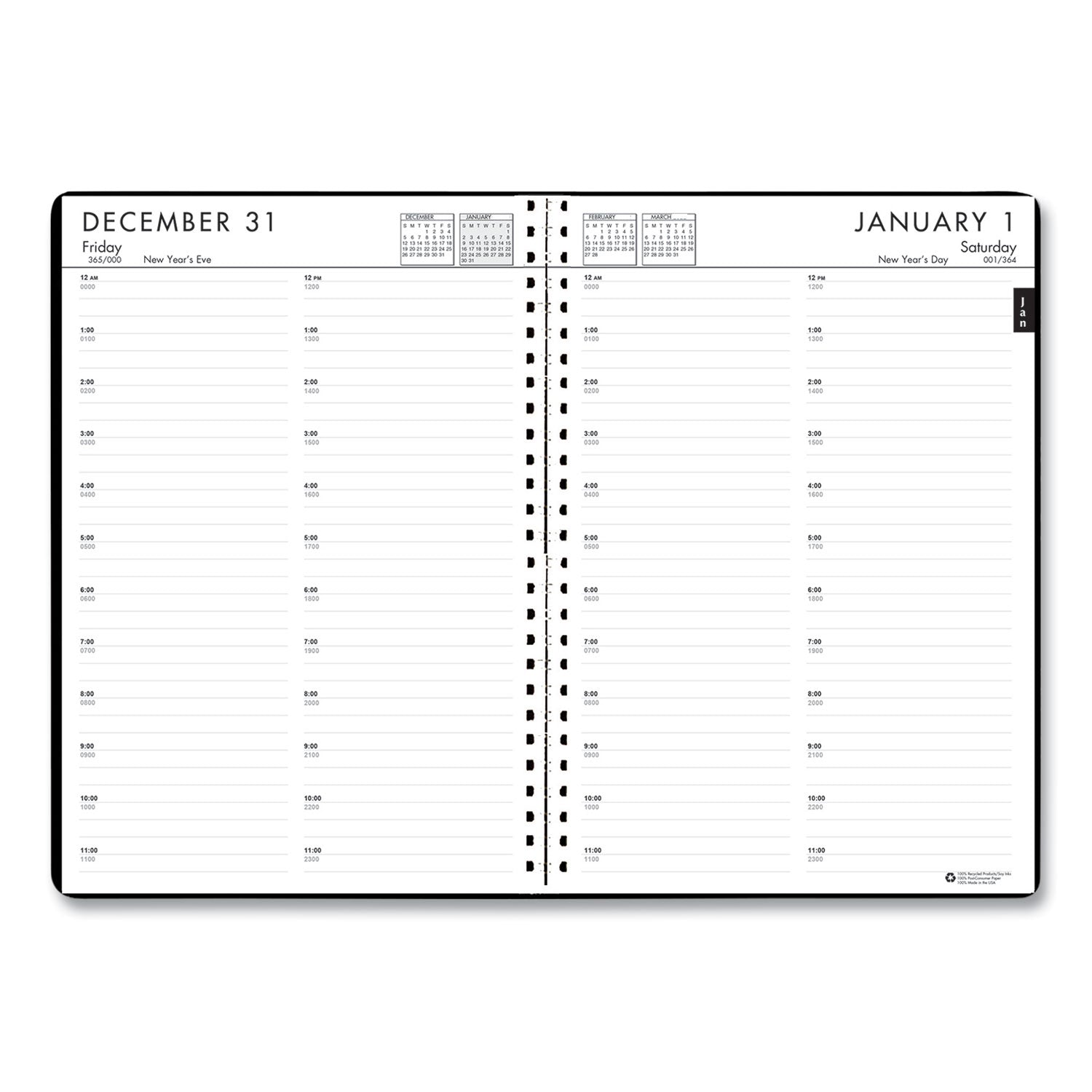 24/7 Recycled Daily Appointment Book/Monthly Planner, 10 x 7, Black Cover, 12-Month (Jan to Dec): 2024 - 