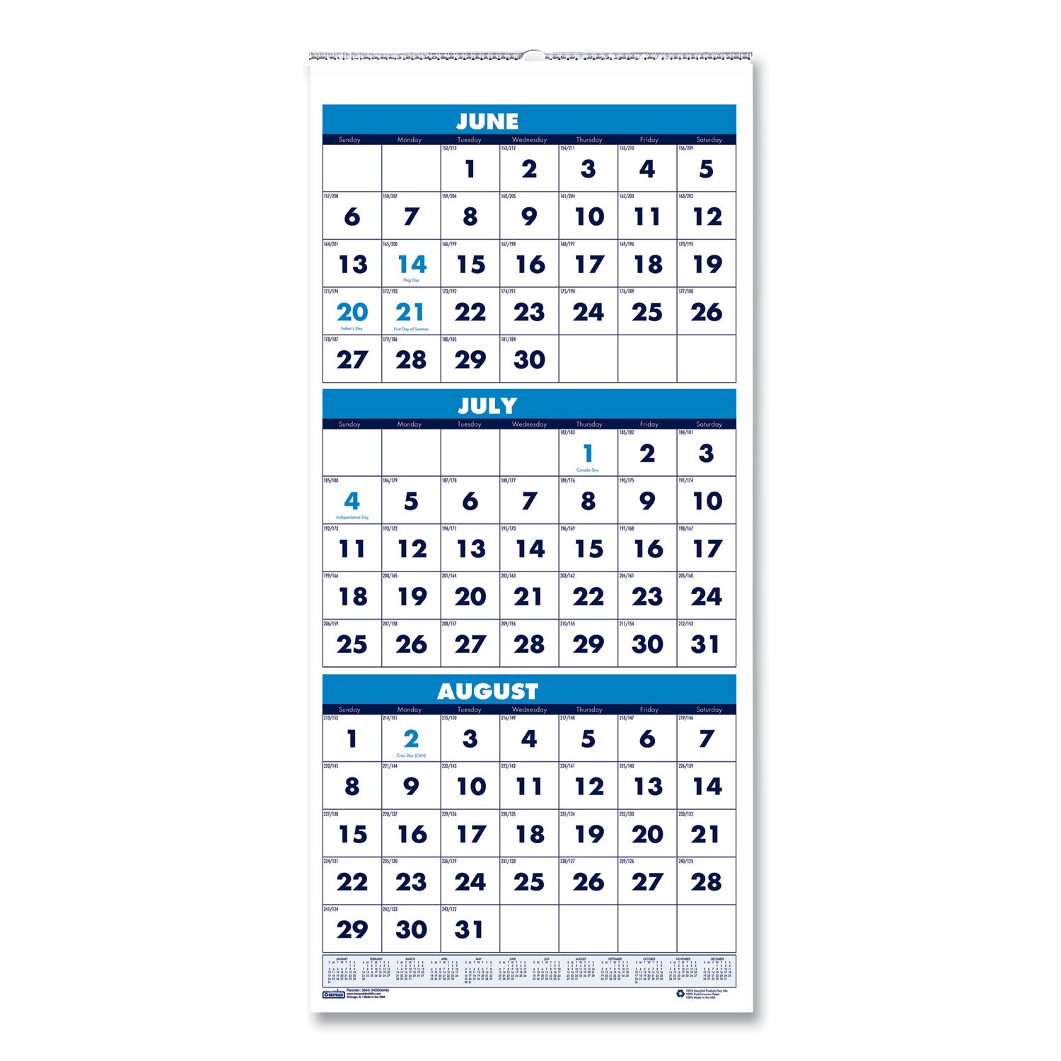 recycled-three-month-format-wall-calendar-vertical-orientation-8-x-17-white-sheets-14-month-june-to-july-2023-to-2024_hod3645 - 1