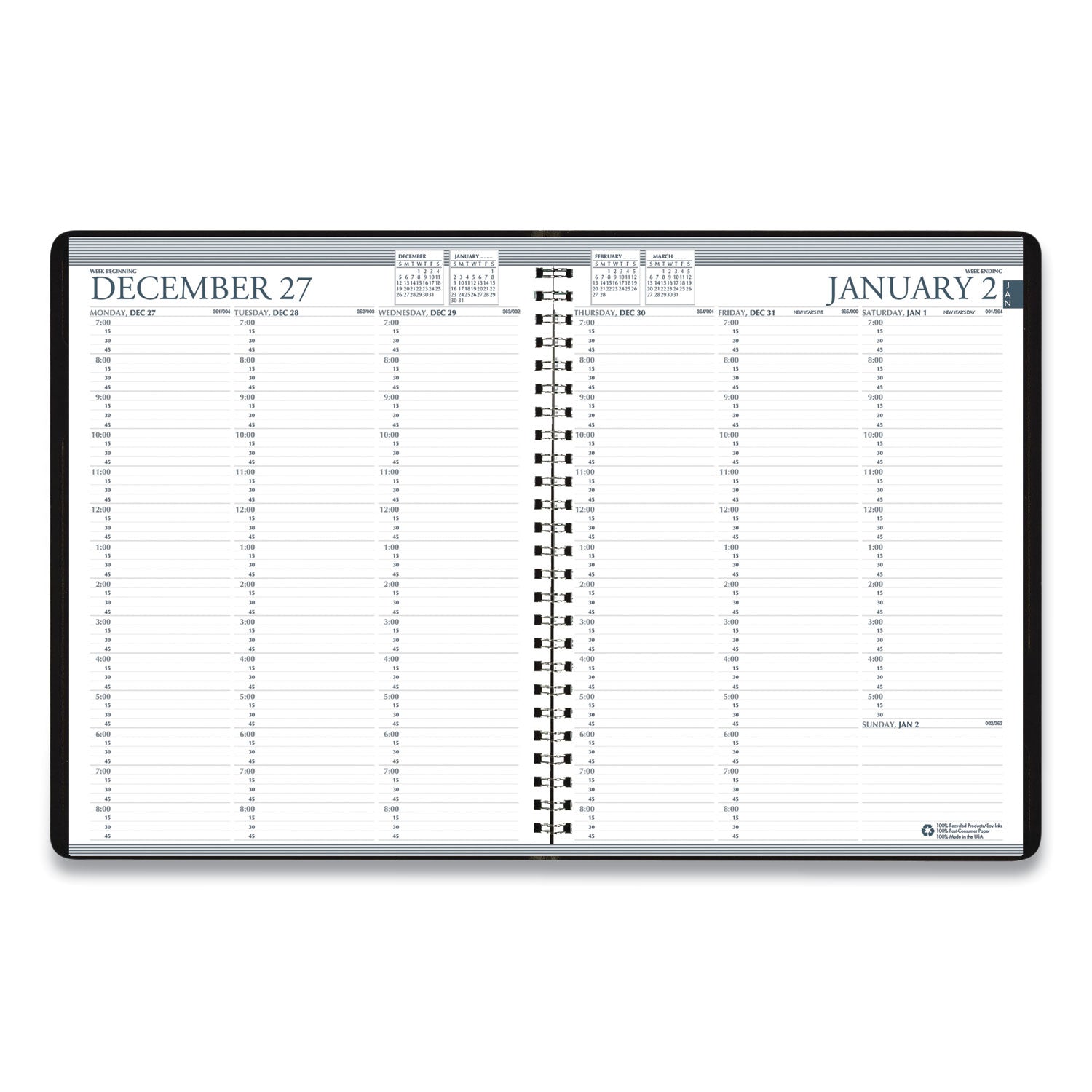 recycled-professional-weekly-planner-15-minute-appts-11-x-85-blue-wirebound-soft-cover-12-month-jan-to-dec-2024_hod27207 - 2