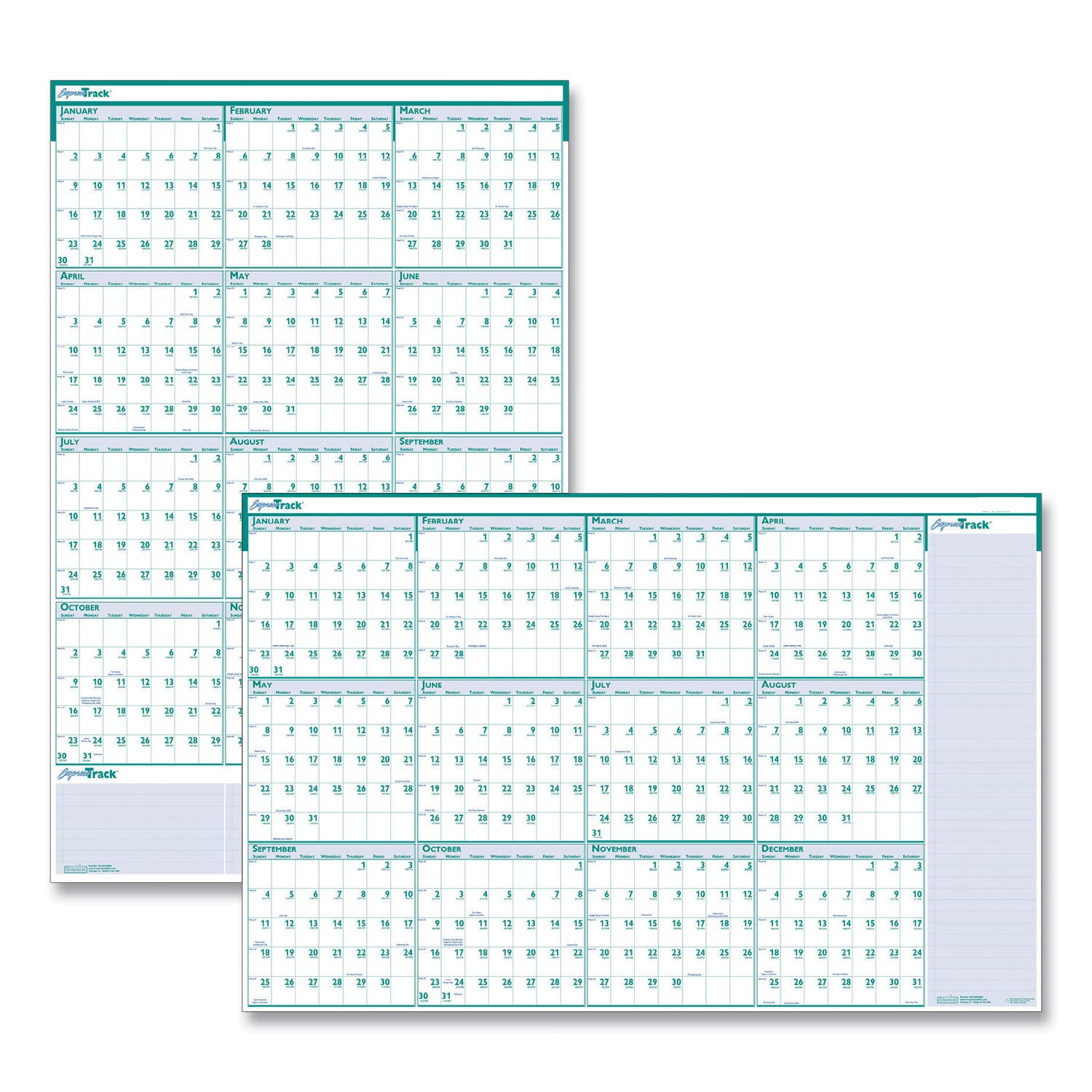 express-track-recycled-reversible-erasable-yearly-wall-calendar-24-x-37-white-teal-sheets-12-month-jan-to-dec-2024_hod392 - 1