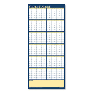Recycled Reversible Yearly Wall Planner, 60 x 26, White/Blue/Yellow Sheets, 12-Month (Jan to Dec): 2024