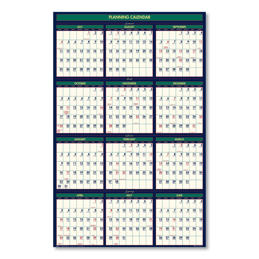 Four Seasons Business/Academic Recycled Wall Calendar, 24 x 37, 12-Month (July-June): 2023-2024, 12-Month (Jan to Dec): 2024