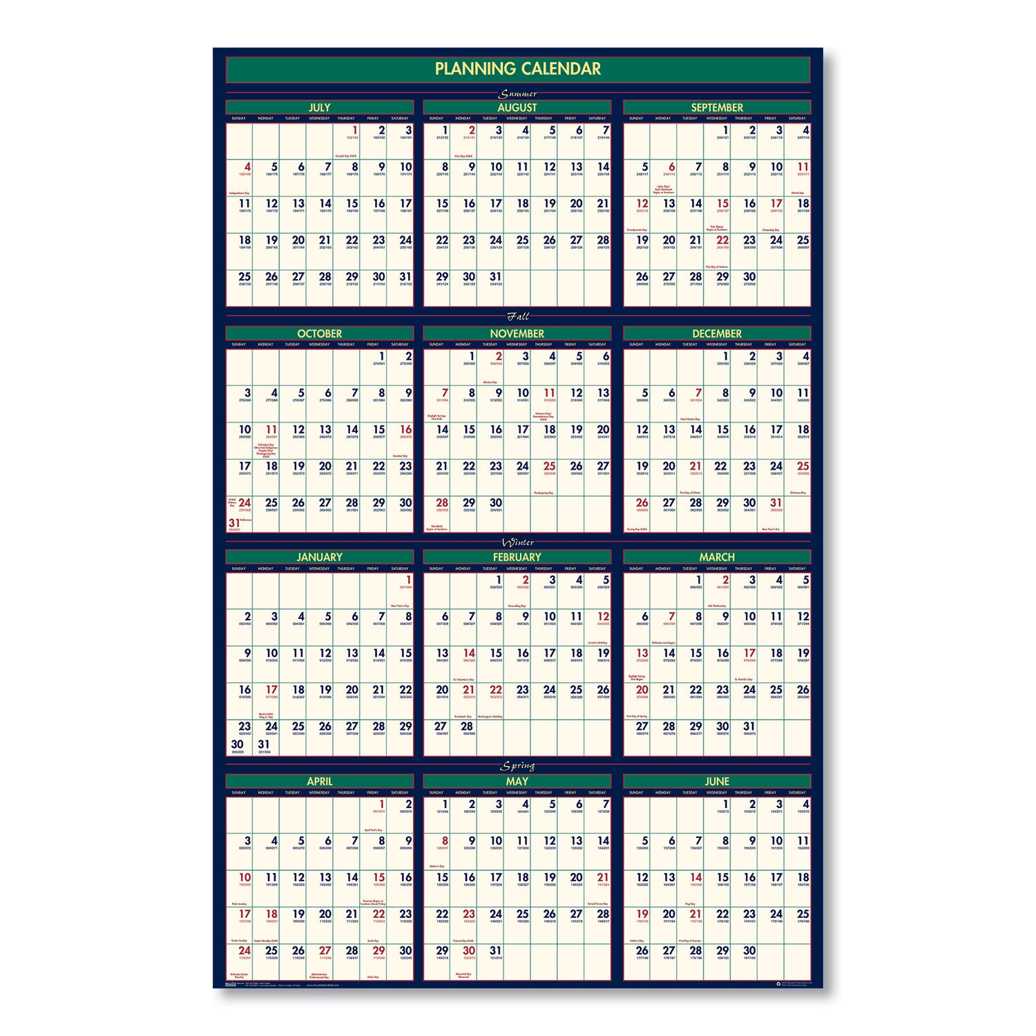 Four Seasons Business/Academic Recycled Wall Calendar, 24 x 37, 12-Month (July-June): 2023-2024, 12-Month (Jan to Dec): 2024