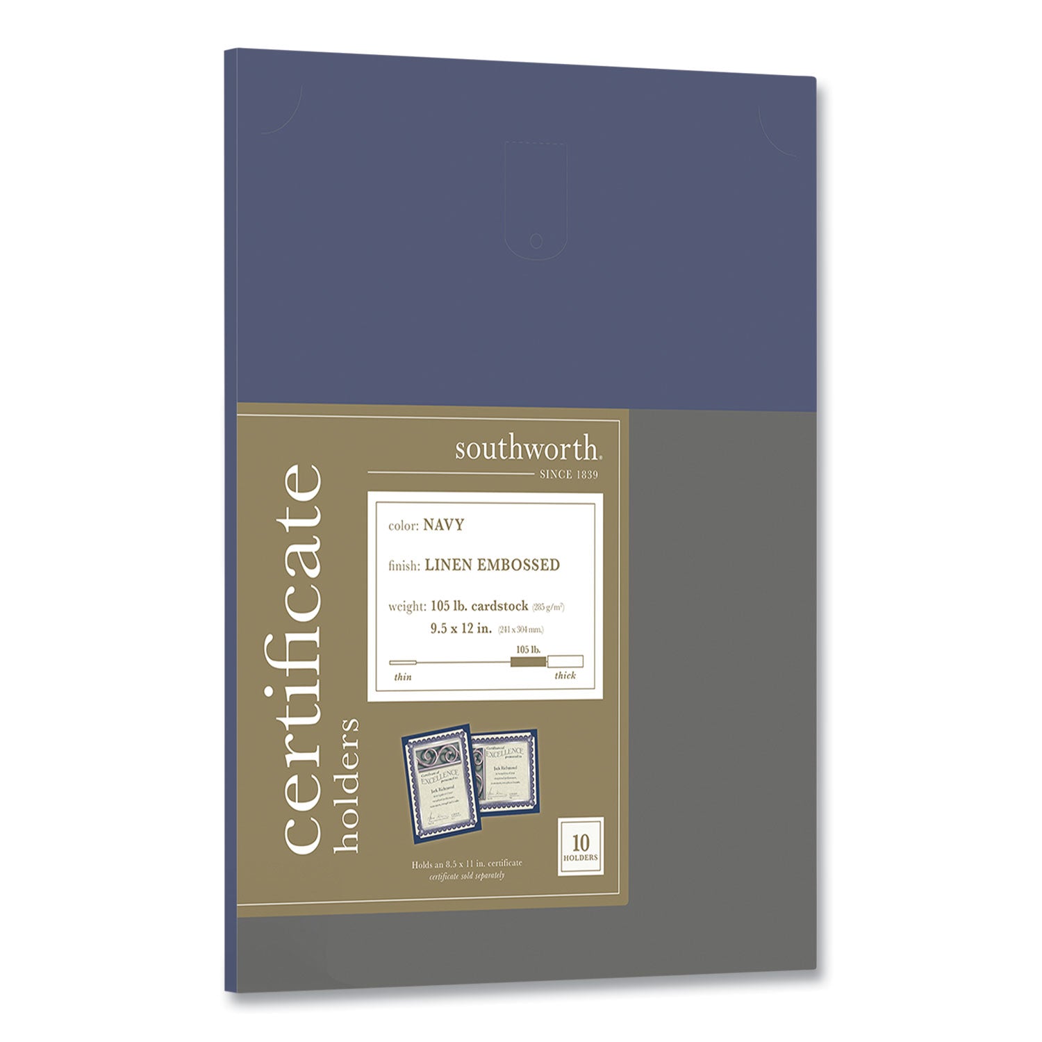 Certificate Holder, Navy, 105-lb Linen Stock, 12 x 9.5, 10/Pack - 