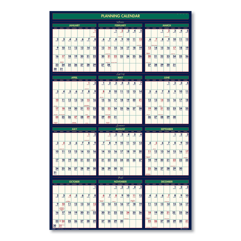 Four Seasons Business/Academic Recycled Wall Calendar, 24 x 37, 12-Month (July-June): 2023-2024, 12-Month (Jan to Dec): 2024