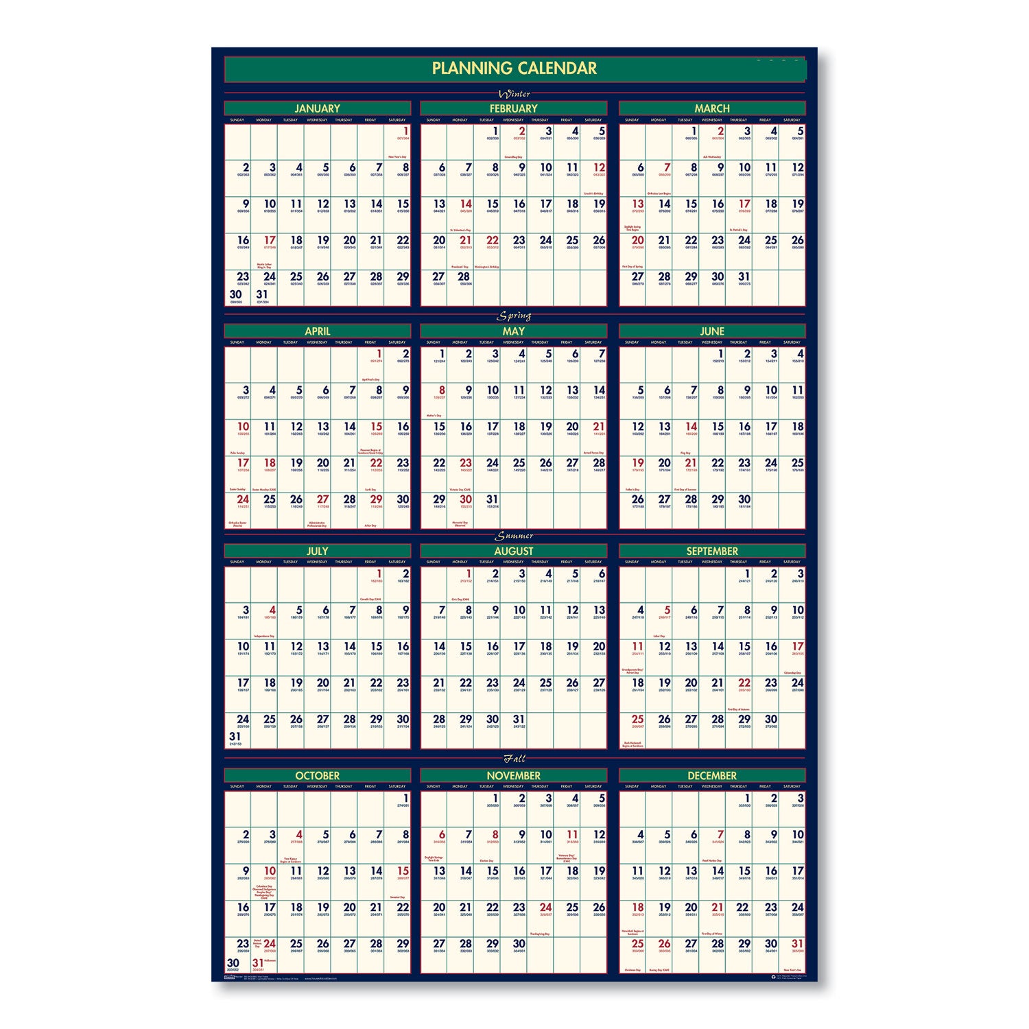 Four Seasons Business/Academic Recycled Wall Calendar, 24 x 37, 12-Month (July-June): 2023-2024, 12-Month (Jan to Dec): 2024
