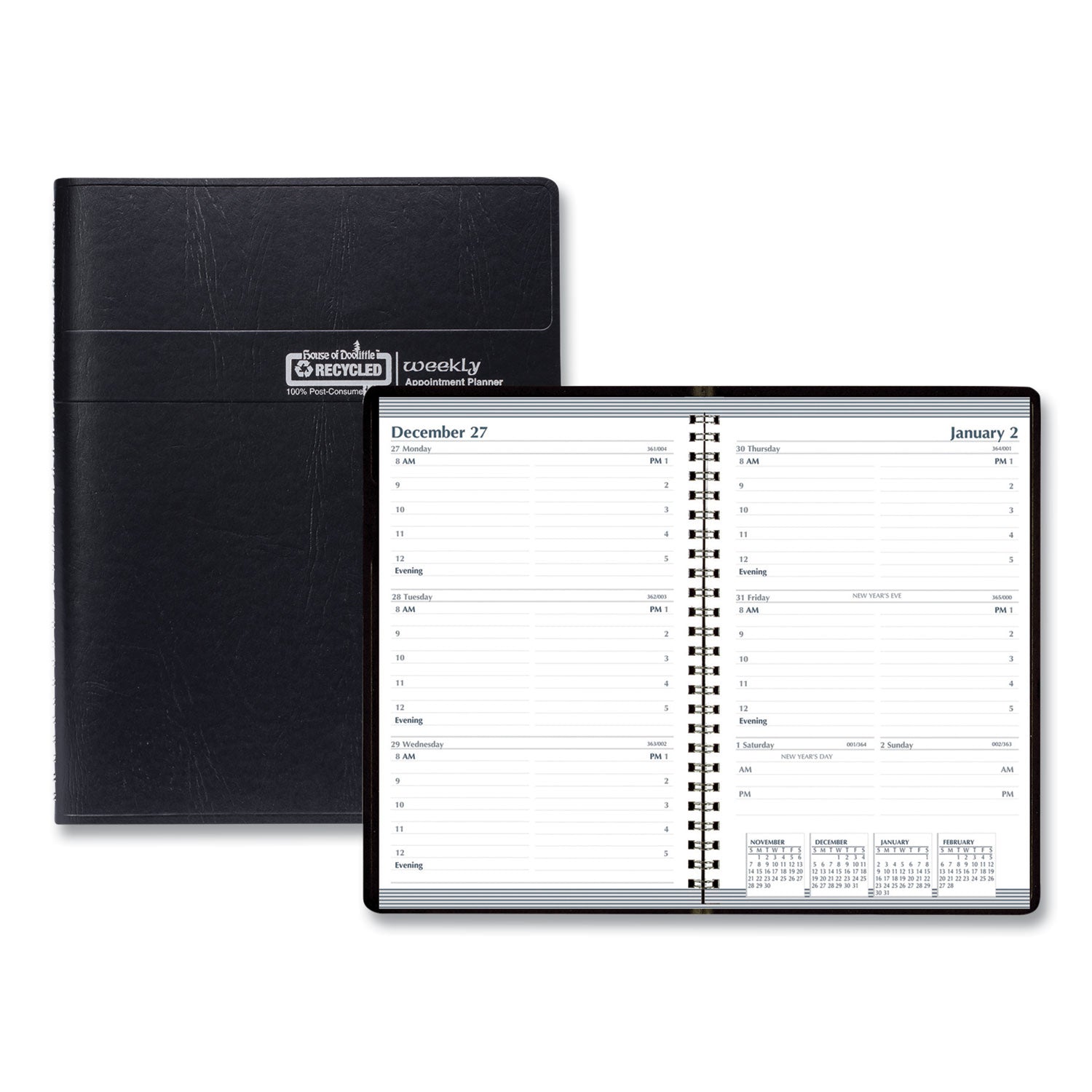 Recycled Weekly Appointment Book, 8 x 5, Black Cover, 12-Month (Jan to Dec): 2024 - 