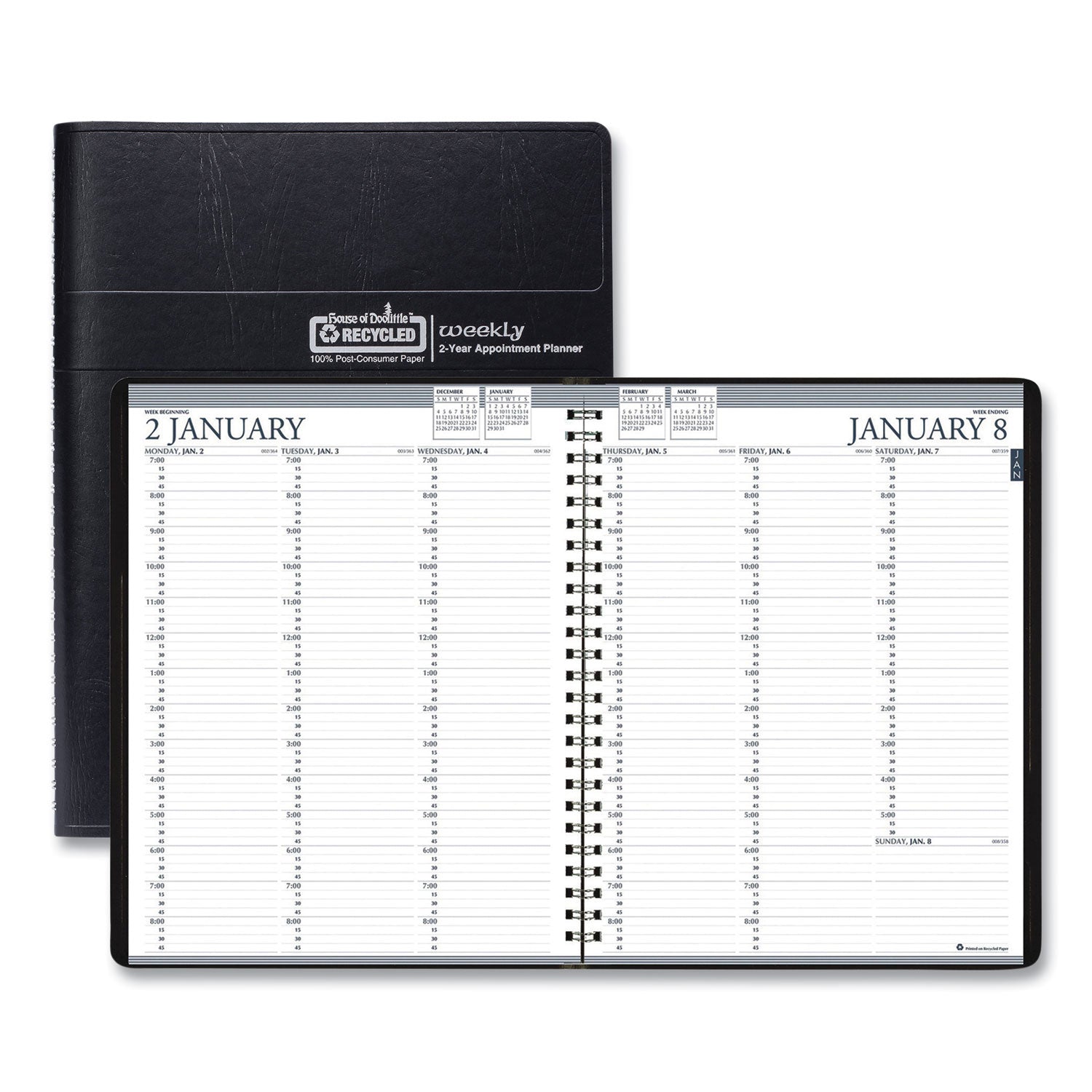 Recycled Professional Weekly Planner, 15-Minute Appts, 11 x 8.5, Black Wirebound Soft Cover, 24-Month (Jan-Dec): 2024-2025 - 