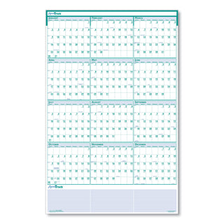 Express Track Recycled Reversible/Erasable Yearly Wall Calendar, 24 x 37, White/Teal Sheets, 12-Month (Jan to Dec): 2024