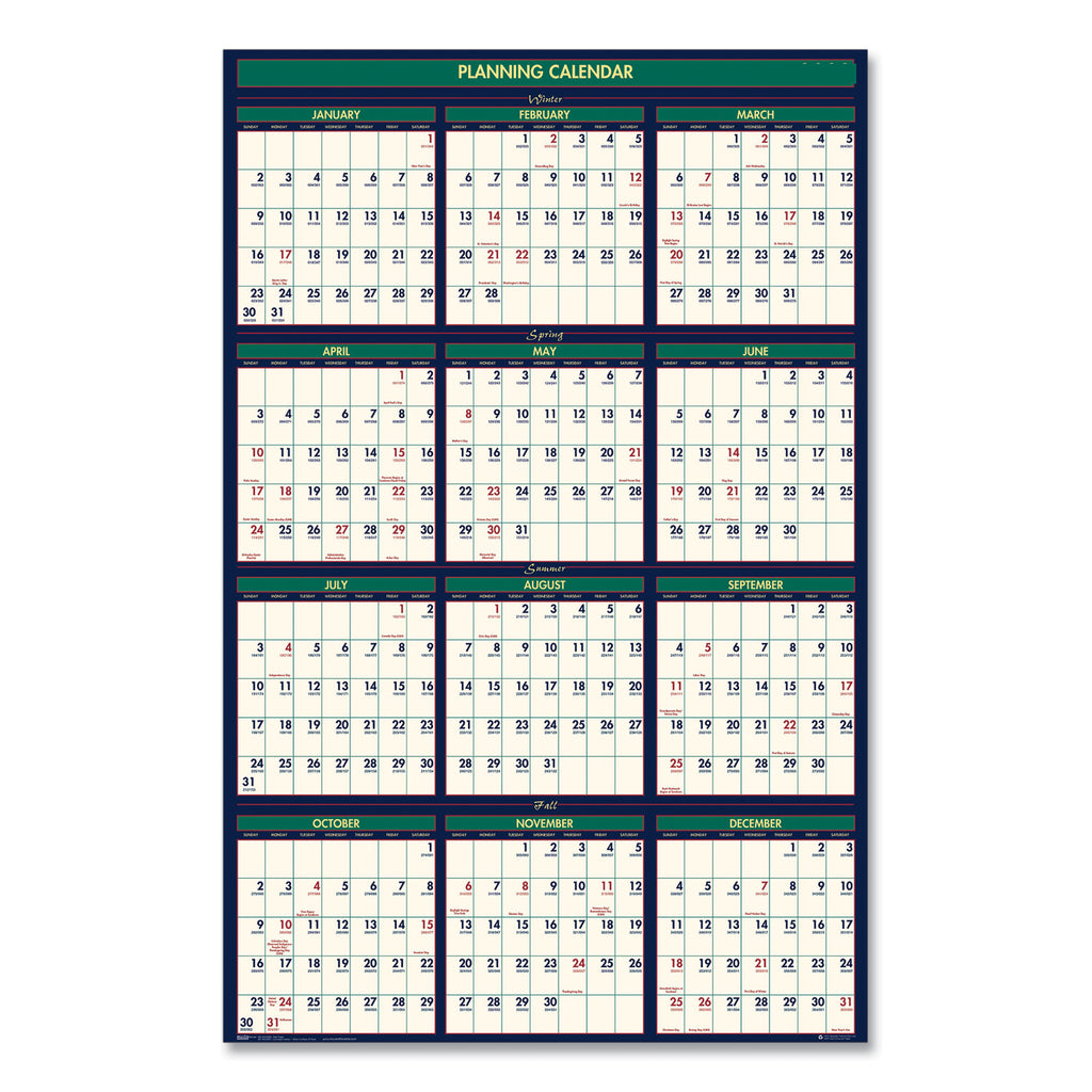 Four Season Erasable Business/Academic Recycled Wall Calendar, 24 x 37, 12-Month(July-June):2023-2024, 12-Month(Jan-Dec):2024