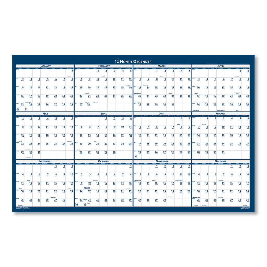 Recycled Poster Style Reversible/Erasable Yearly Wall Calendar, 24 x 37, White/Blue/Gray Sheets, 12-Month (Jan to Dec): 2024