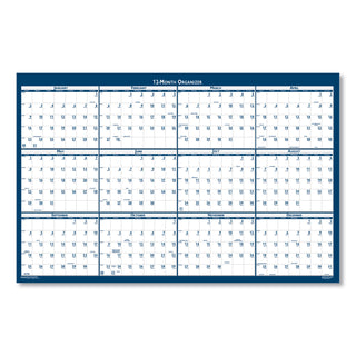 Recycled Poster Style Reversible/Erasable Yearly Wall Calendar, 24 x 37, White/Blue/Gray Sheets, 12-Month (Jan to Dec): 2024